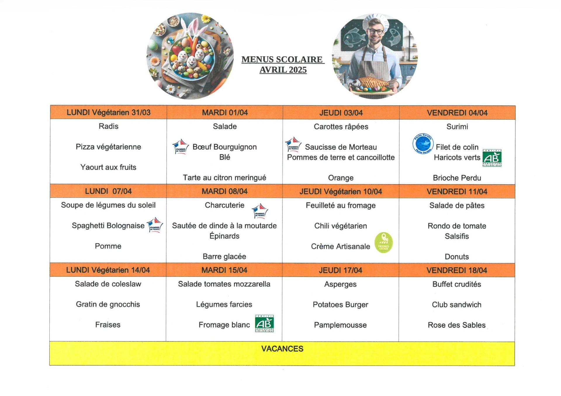 Menu cantine last romain